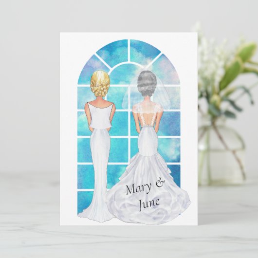 Homo lesbische bruiloft uitnodiging (Staand voorkant)