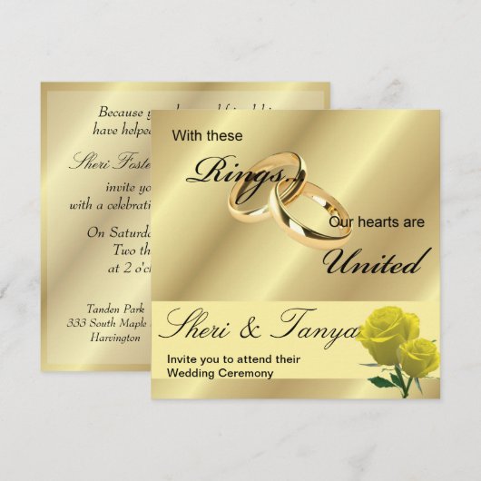 Homo lesbische huwelijksceremonie uitnodiging goud (Voorkant / Achterkant)