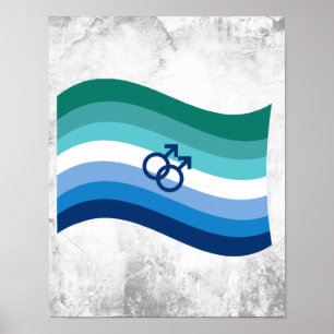 Homo Mannen Liefde Pride Azuurblauwe Golvende Vlag Poster