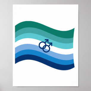 Homo Mannen Liefde Pride Azuurblauwe Golvende Vlag Poster