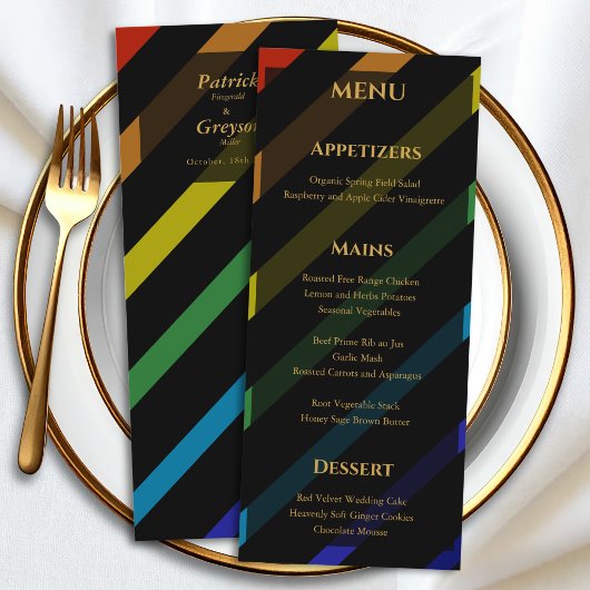 Homo Mannen Trouwen Elegante Regenboog Menu