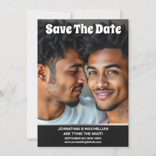 Homo paar foto's slaan de trouwdatum op save the date