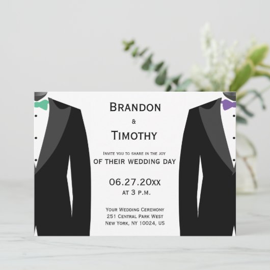 Homo trouwuitnodigingen groene en paarse vlinderda kaart (Staand voorkant)