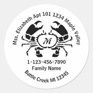 Homoadres van Crab Monogram Ronde Sticker