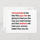 HOMOFOBIE IS HET FEAR DAT MANNEN JE ZULLEN BEHANDE BRIEFKAART (Voorkant / Achterkant)
