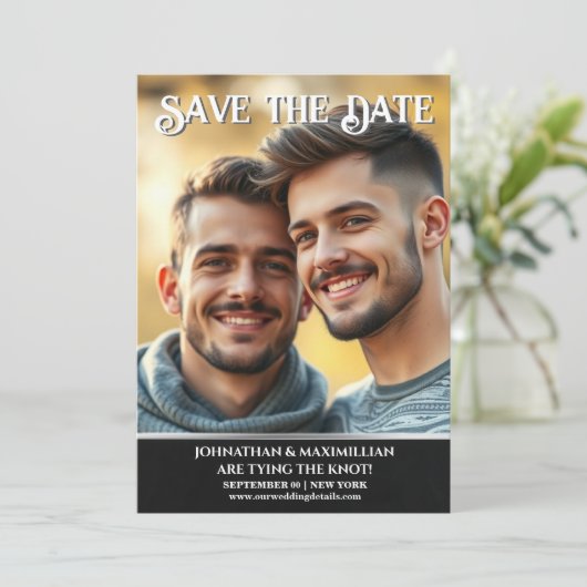 Homohuwelijk aankondiging save the date (Staand voorkant)