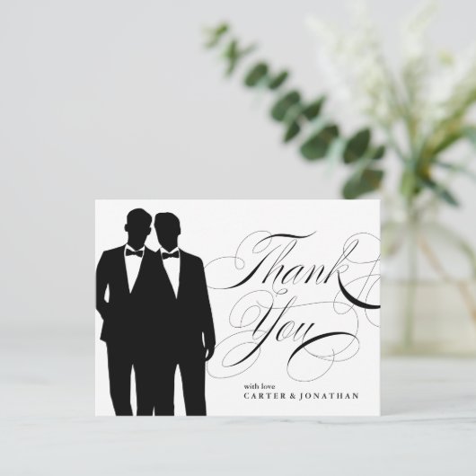 Homohuwelijk Dank u Briefkaart twee bruidegoms (Staand voorkant)