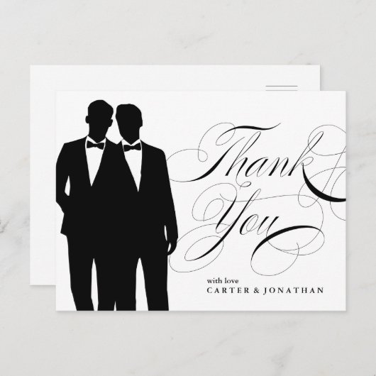 Homohuwelijk Dank u Briefkaart twee bruidegoms (Voorkant / Achterkant)