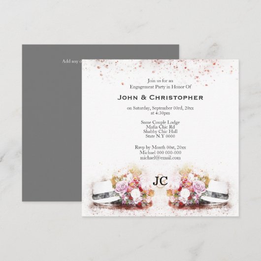 Homokoppel pet floral waterverf monogram kaart (Voorkant / Achterkant)