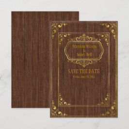 Homoseksueel koppel Bruine boerderijhouten en goud Save The Date