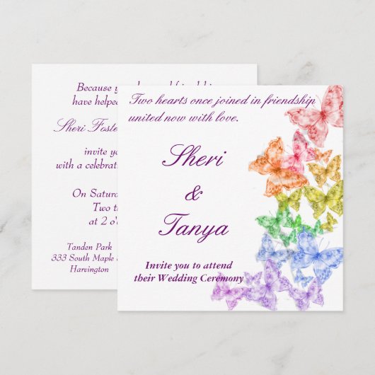 Homoseksueel lesbisch regenboog bruiloft ceremonie kaart (Voorkant / Achterkant)