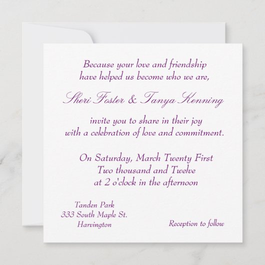 Homoseksueel lesbisch regenboog bruiloft ceremonie kaart (Achterkant)