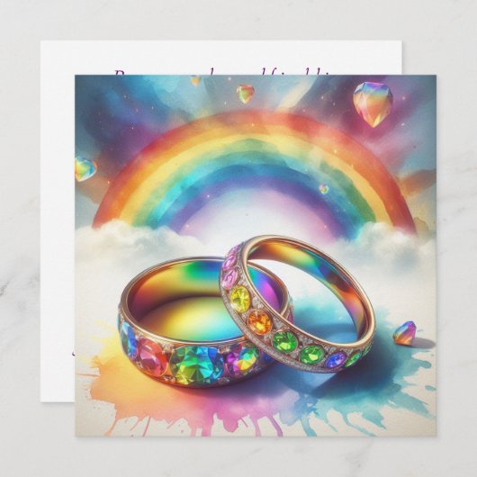 Homoseksueel lesbisch regenboog ringen bruiloft ce kaart (Voorkant / Achterkant)