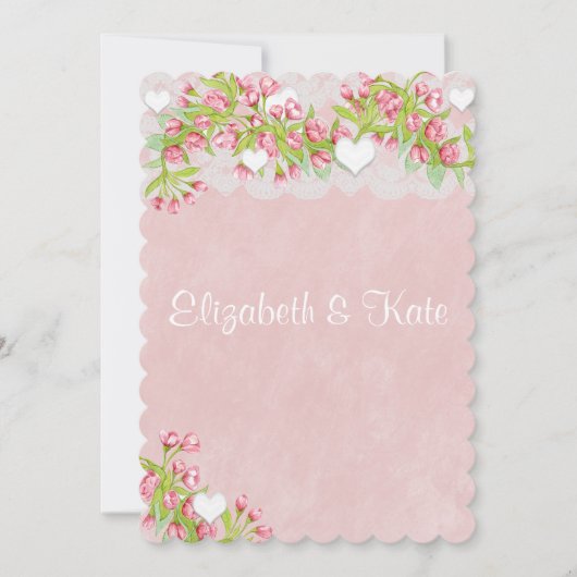 Homoseksueel lesbisch roze & witte bloemenbruiloft kaart (Voorkant)