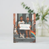 Homoseksueel paar en huisdier hond briefkaart (Staand voorkant)