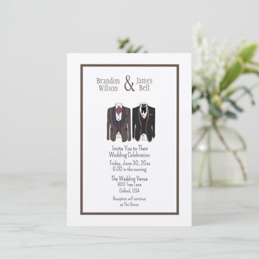 Homoseksueel paar Tuxedos bruiloft uitnodiging (Staand voorkant)
