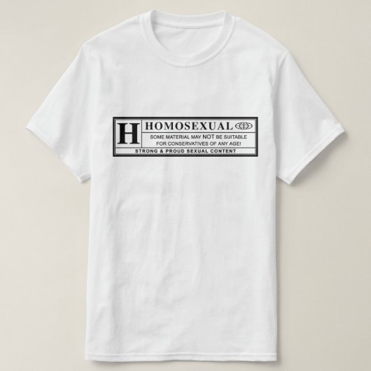 Homoseksueel waarschuwingslabel. t-shirt (Design voorkant)