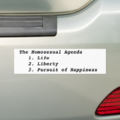 Homoseksuele agenda    1. Leven   2. Vrijheid   .. Bumpersticker (Op auto)
