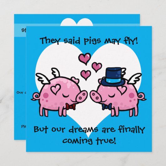 Homoseksuele bruidegom varkens mogen trouwuitnodig kaart (Voorkant / Achterkant)