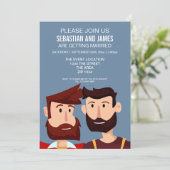 Homoseksuele cartoon bruidegoms met baarden trouwt kaart (Staand voorkant)