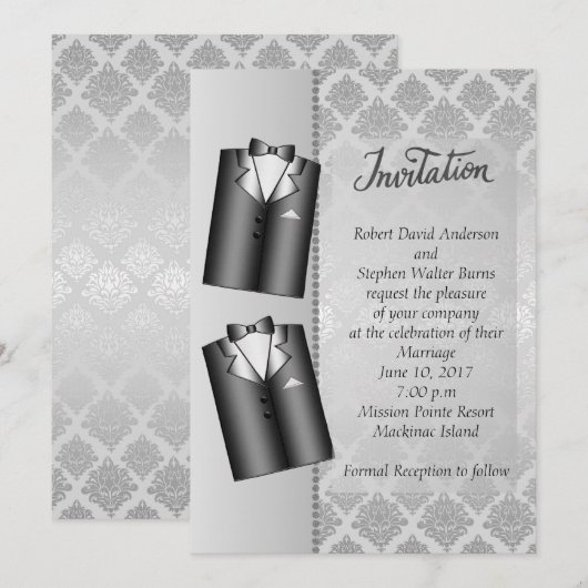 Homoseksuele Elegante Zilveren Trouw Uitnodiging (Voorkant / Achterkant)