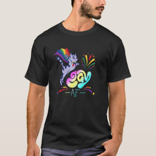 Homoseksuele kat met regenboogvlag Gay Af T-shirt
