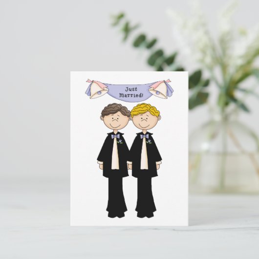  homoseksuele man trouwt gewoon met huwelijk aankondigingskaart (Staand voorkant)