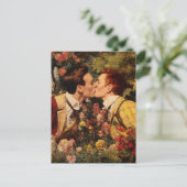 Homoseksuele Mannen kussen in een bloementuin Briefkaart (Staand voorkant)