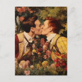 Homoseksuele Mannen kussen in een bloementuin Briefkaart (Voorkant)