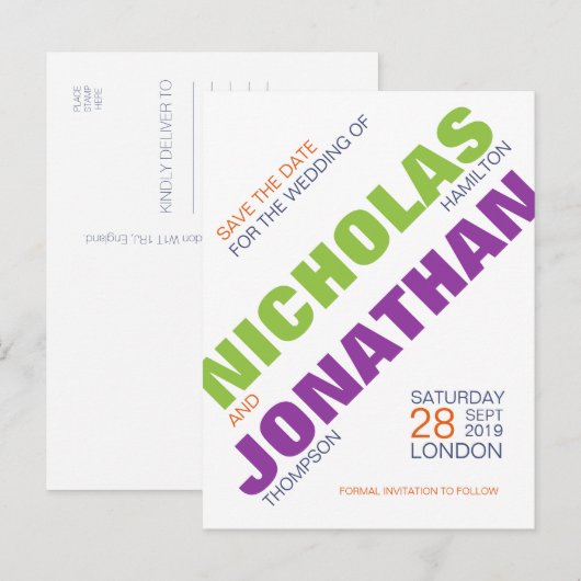 Homoseksuele typografie Save the Date Briefkaart (Voorkant / Achterkant)