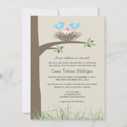 Homostel adoptie aankondiging Baby Bird's Nest (Voorkant)