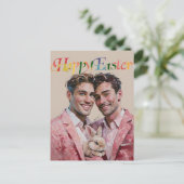 Homostel in roze pakken met Bunny Paaskaart Feestdagenkaart (Staand voorkant)