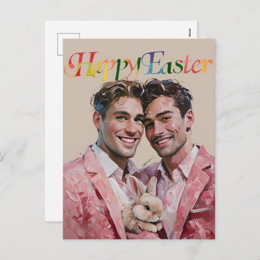 Homostel in roze pakken met Bunny Paaskaart Feestdagenkaart (Voorkant / Achterkant)