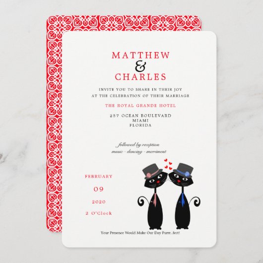 Homostel LGBTQ bruiloft Schattigee zwarte katten Kaart (Voorkant / Achterkant)