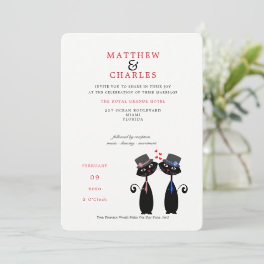 Homostel LGBTQ bruiloft Schattigee zwarte katten Kaart (Staand voorkant)