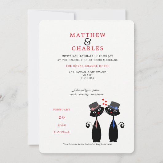 Homostel LGBTQ bruiloft Schattigee zwarte katten Kaart (Voorkant)