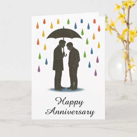 Homostel onder paraplu Rainy Pride Jubileum Kaart (Gele Bloem)