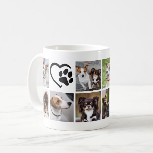 Hond 10 Foto Collage Pootafdruk Hart Koffiemok (Voorkant links)