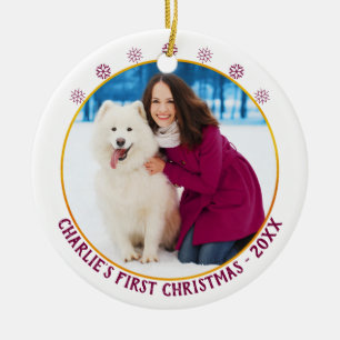 Hond 1ste Kerstmis - Foto Naam & Jaar - Witte Goud Keramisch Ornament
