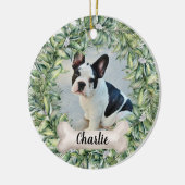 Hond 2 zijdig 2 foto krans naam jaar keramisch ornament (Links)