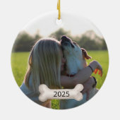 Hond 2 zijdig 2 foto krans naam jaar keramisch ornament (Achterkant)