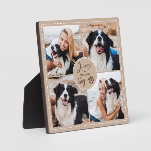 Hond 4 foto's HOME IS WAAR MIJN HOND IS aangepaste Fotoplaat (Voorkant)