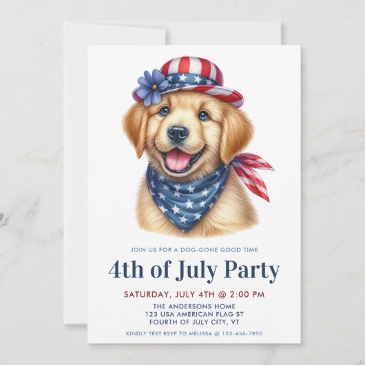 Hond 4th of July Partij Patriottische Golden Retri Kaart (Voorkant)