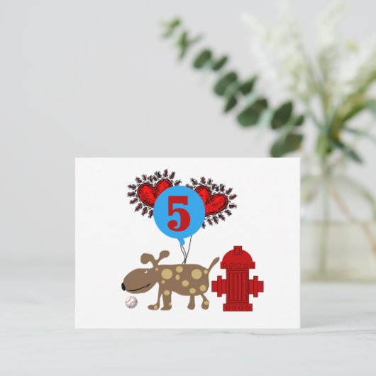 Hond 5e verjaardag tshirts en geschenken briefkaart (Staand voorkant)