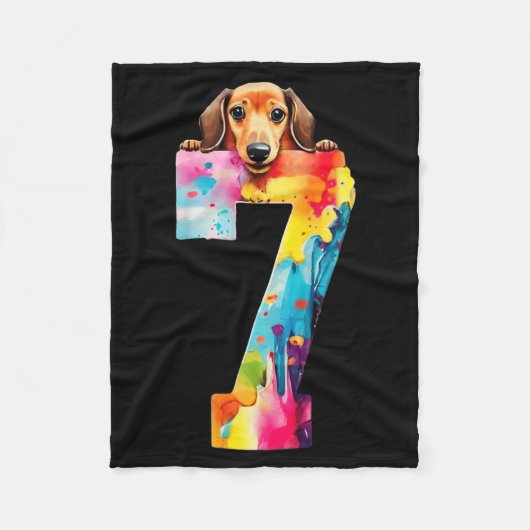 Hond 7 Jaar Dachshund Verjaardag Fleece Deken (Voorkant)