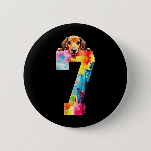 Hond 7 Jaar Dachshund Verjaardag Ronde Button 5,7 Cm (Voorkant)