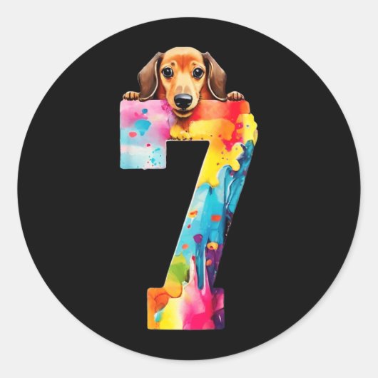 Hond 7 Jaar Dachshund Verjaardag Ronde Sticker (Voorkant)