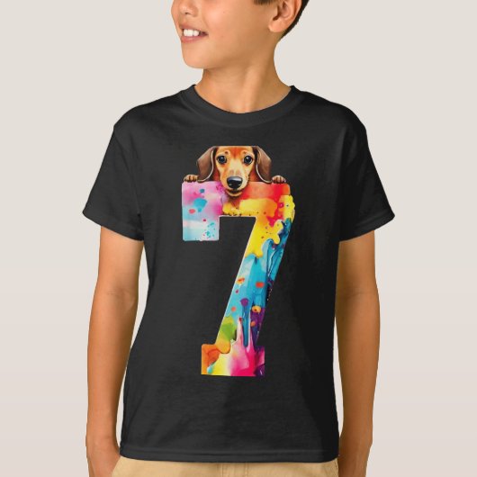 Hond 7 Jaar Dachshund Verjaardag T-shirt (Voorkant)