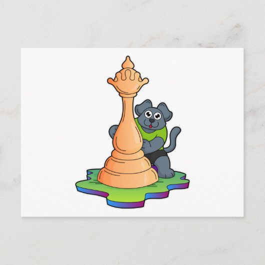 Hond aan het schaken met schaakstuk Koningin Briefkaart (Voorkant)