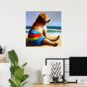 Hond aan het strand poster (Thuiskantoor)